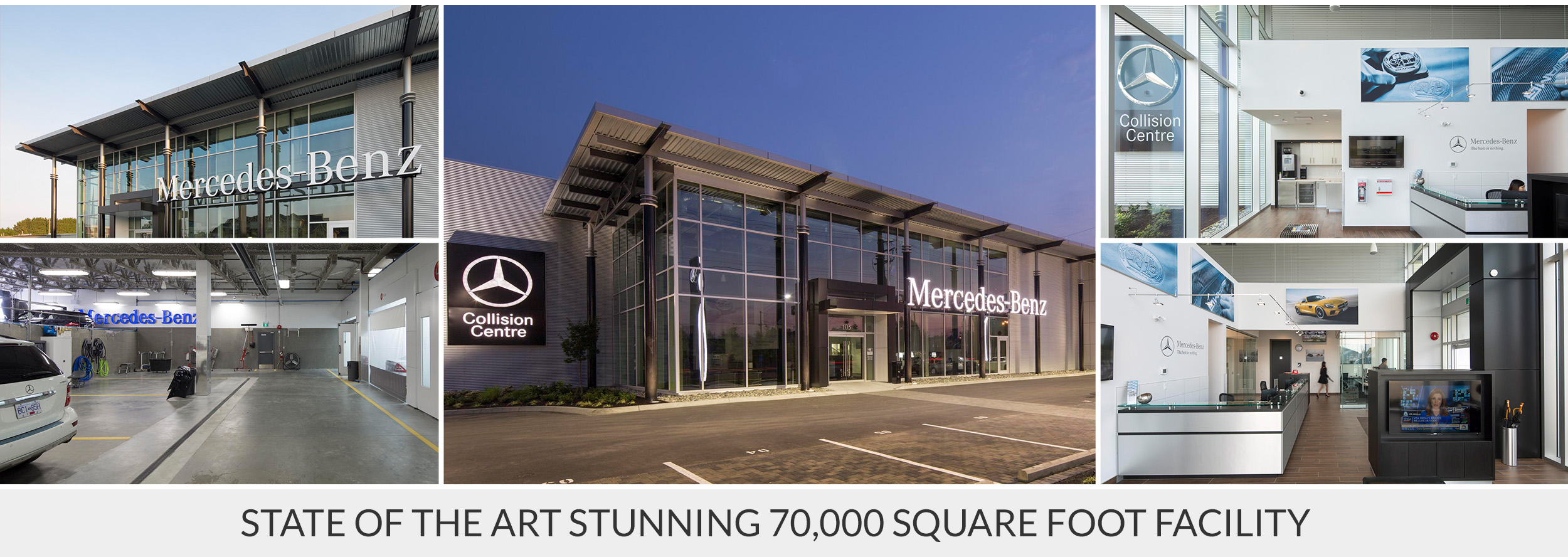 Mercedes-Benz Collision Centre's auto body shop and offices.